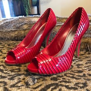 Red peep toe heels